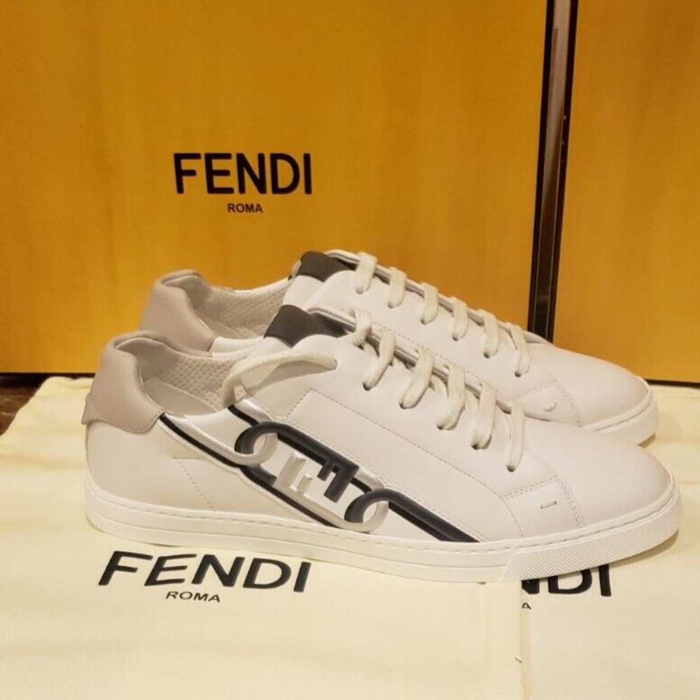 Fendi FF Logo Leather Sneakers White